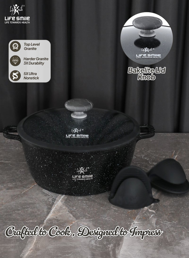 Life Smile Multi Layer Granite Non-Stick Cookware Set with Induction Bottom – 20/24/28/32cm Aluminium Soup Pots with Lid,28cm Shallow Pot with Lid,3pcs Silicone Utensils & 2pcs Silicon Gloves – Oven Safe - Image 5